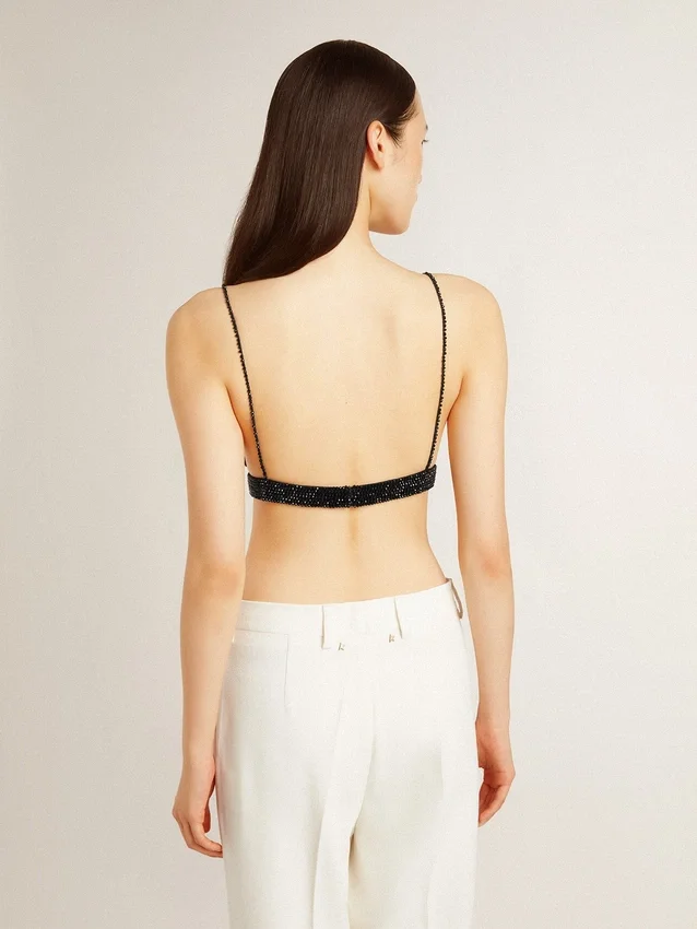 Top da donna nero all’uncinetto con cristalli