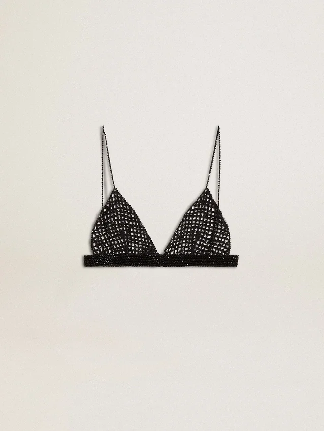 Top da donna nero all’uncinetto con cristalli