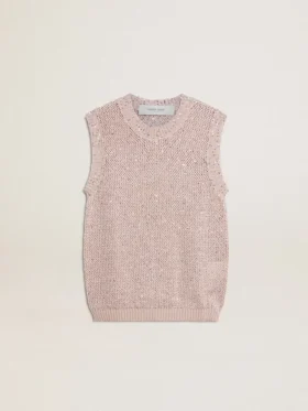 Top in maglia a rete con paillettes e dettagli a contrasto