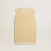 Top in maglia a rete con paillettes e dettagli a contrasto