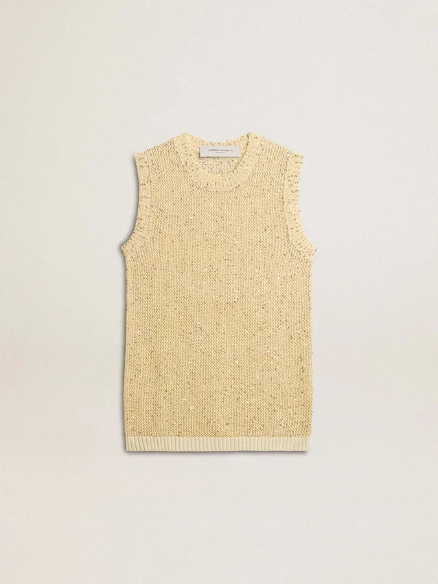 Top in maglia a rete con paillettes e dettagli a contrasto