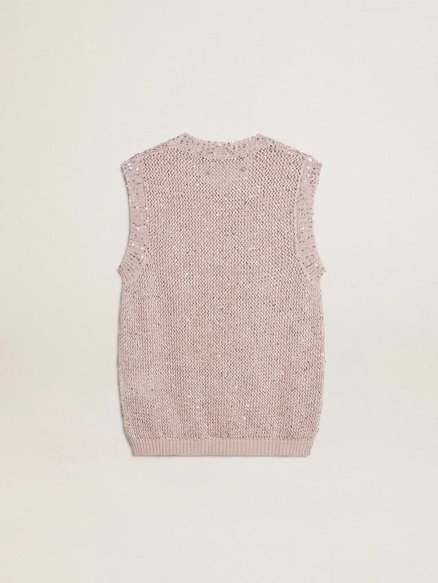 Top in maglia a rete con paillettes e dettagli a contrasto
