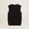 Top in maglia a rete nera con paillettes e dettagli a contrasto