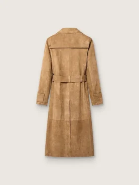 Trench da donna con cintura in pelle scamosciata color sabbia