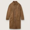 Trench unisex in twill cerato marrone con dettagli in pelle