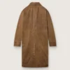 Trench unisex in twill cerato marrone con dettagli in pelle