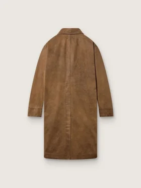 Trench unisex in twill cerato marrone con dettagli in pelle