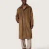 Trench unisex in twill cerato marrone con dettagli in pelle