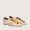 True-Star da donna in pelle nappa bianca con stella dorata e linguetta sul tallone in pelle scamosciata beige