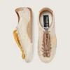 True-Star da donna in pelle nappa bianca con stella dorata e linguetta sul tallone in pelle scamosciata beige