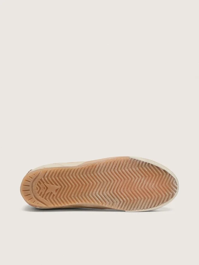 True-Star da donna in pelle nappa bianca con stella dorata e linguetta sul tallone in pelle scamosciata beige
