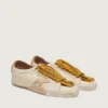 True-Star da donna in pelle nappa bianca con stella dorata e linguetta sul tallone in pelle scamosciata beige