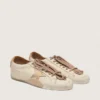 True-Star da donna in pelle nappa bianca con stella dorata e linguetta sul tallone in pelle scamosciata beige