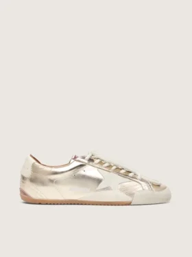 True-Star da donna in pelle platino metallizzata con stella in pelle scamosciata grigio chiaro