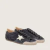 True-Star da donna in pelle scamosciata blu scuro con stella e linguetta sul tallone in pelle nappa bianca