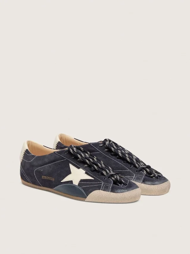 True-Star da donna in pelle scamosciata blu scuro con stella e linguetta sul tallone in pelle nappa bianca