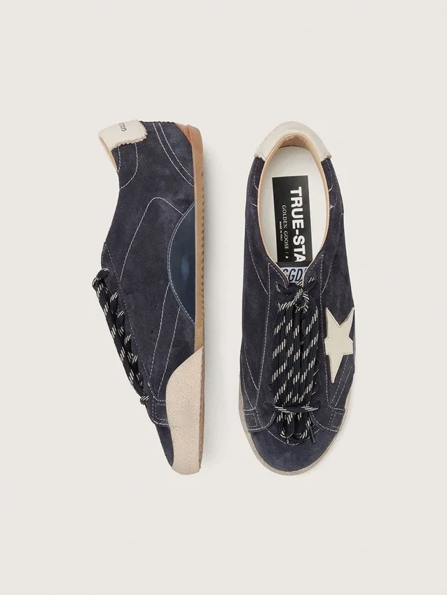 True-Star da donna in pelle scamosciata blu scuro con stella e linguetta sul tallone in pelle nappa bianca