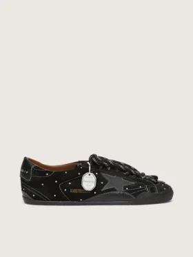 True-Star da donna in pelle scamosciata nera con cristalli Swarovski e stella in pelle nera