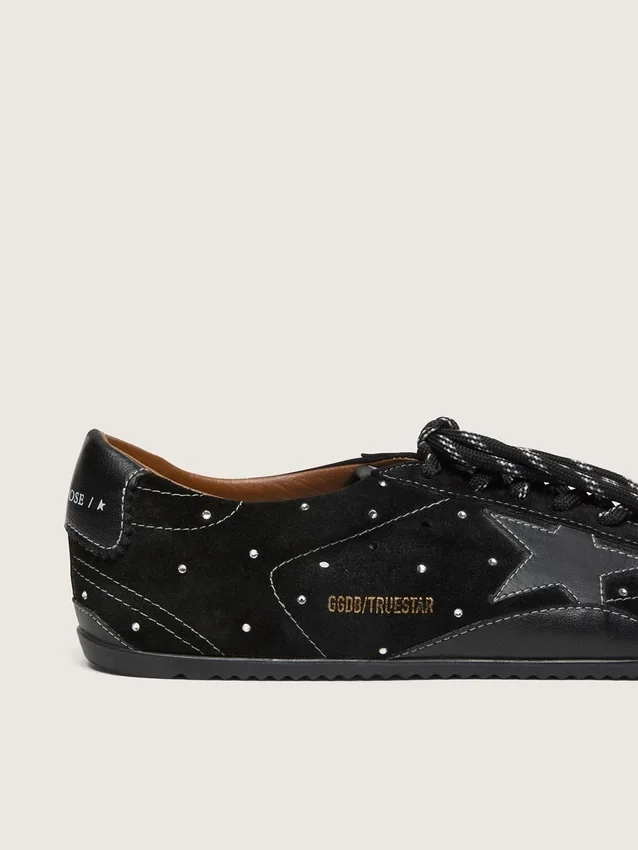True-Star da donna in pelle scamosciata nera con cristalli Swarovski e stella in pelle nera