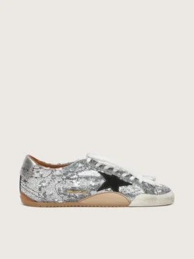 True-Star da donna con paillettes argentate, stella nera e linguetta sul tallone in pelle argentata