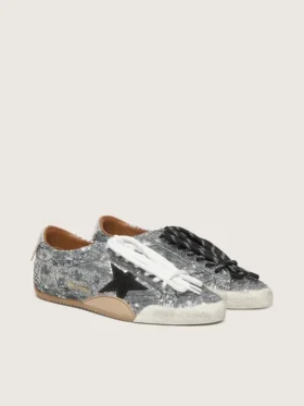 True-Star da uomo con paillettes argentate, stella nera e linguetta sul tallone in pelle argentata