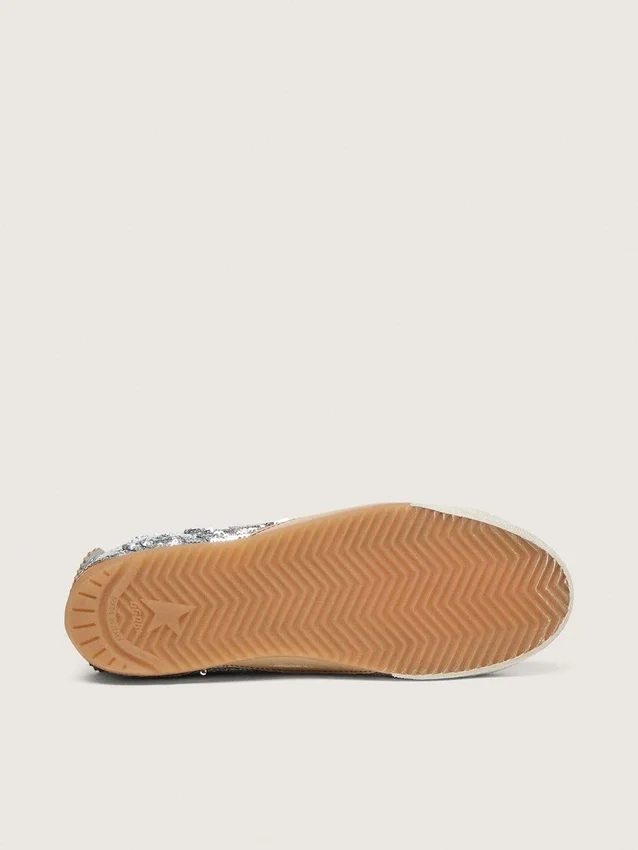 True-Star da donna con paillettes argentate, stella nera e linguetta sul tallone in pelle argentata