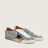 True-Star da donna con paillettes argentate, stella nera e linguetta sul tallone in pelle argentata
