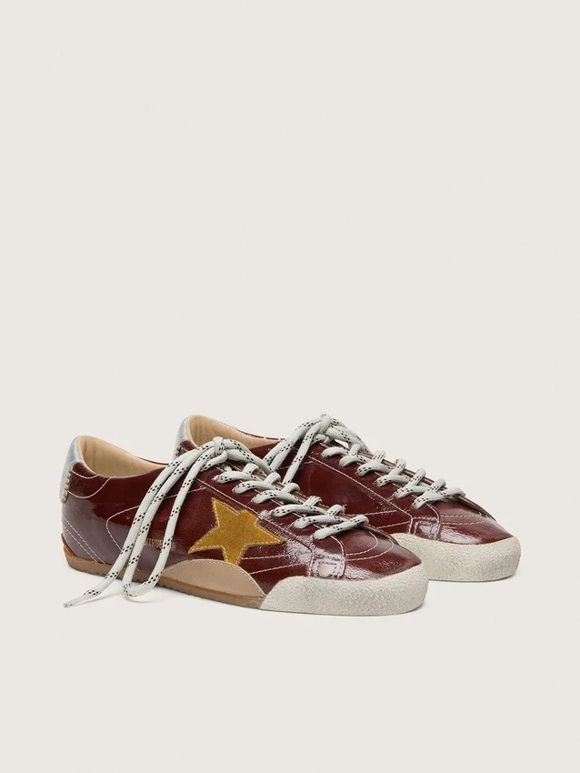 True-Star da uomo in naplak bordeaux con stella in pelle scamosciata e linguetta sul tallone in nappa argentata