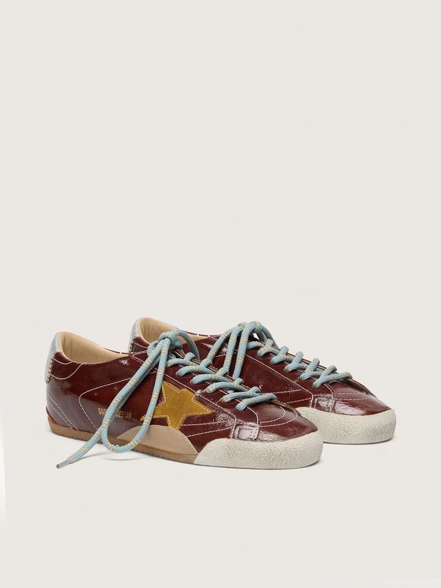 True-Star da uomo in naplak bordeaux con stella in pelle scamosciata e linguetta sul tallone in nappa argentata