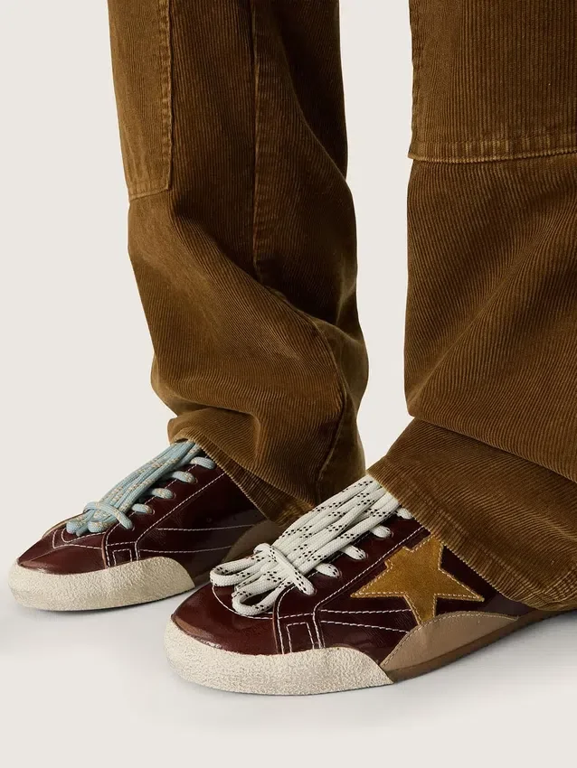 True-Star da uomo in naplak bordeaux con stella in pelle scamosciata e linguetta sul tallone in nappa argentata