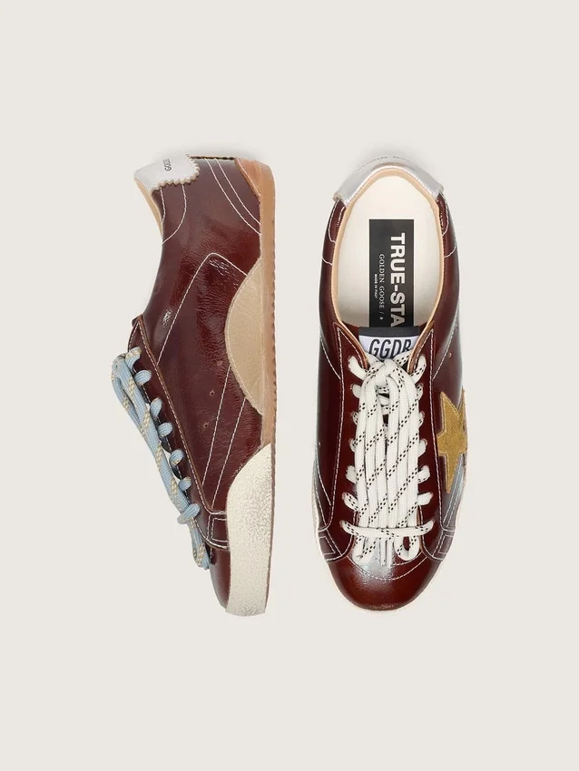 True-Star da donna in naplak bordeaux con stella in pelle scamosciata e linguetta sul tallone in nappa argentata
