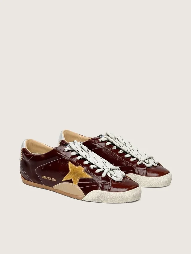 True-Star da donna in naplak bordeaux con stella in pelle scamosciata e linguetta sul tallone in nappa argentata