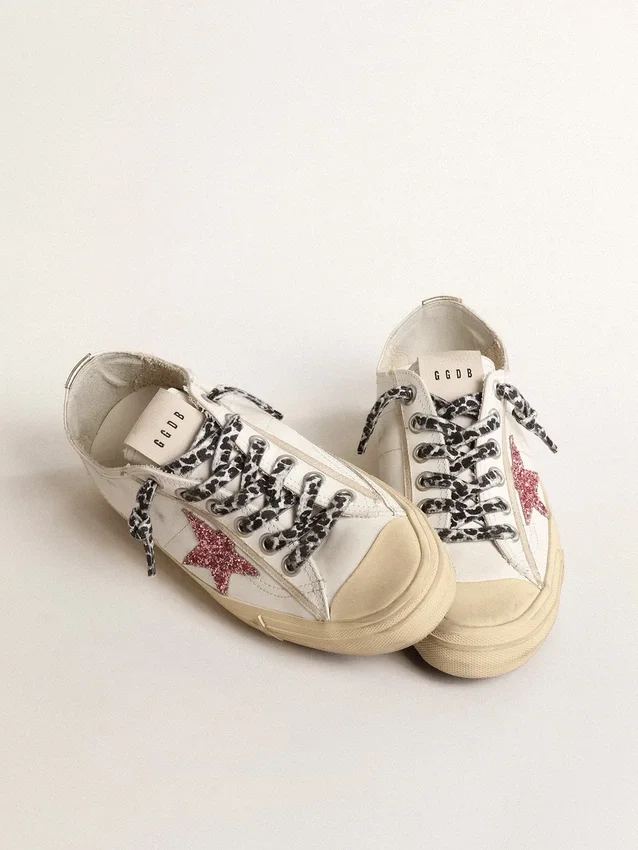 V-Star con stella rosa glitterata e linguetta sul tallone in pelle metallizzata