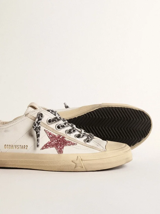V-Star con stella rosa glitterata e linguetta sul tallone in pelle metallizzata