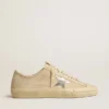 V-Star da donna in pelle scamosciata color perla con stella in pelle metallizzata argento