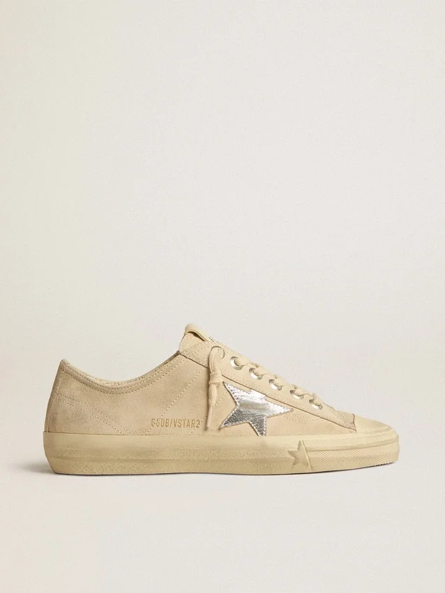 V-Star da donna in pelle scamosciata color perla con stella in pelle metallizzata argento