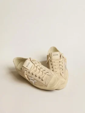 V-Star da donna in pelle scamosciata color perla con stella in pelle metallizzata argento
