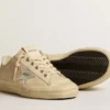 V-Star da donna in pelle scamosciata color perla con stella in pelle metallizzata argento