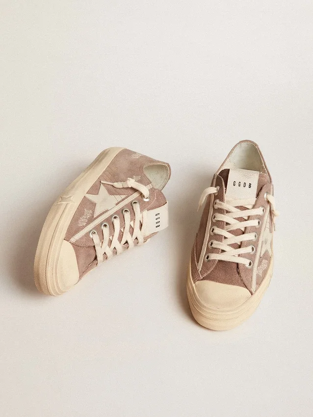 V-Star da donna in pelle scamosciata grigio tortora con stella in pelle grigio chiaro