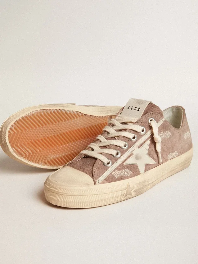 V-Star da donna in pelle scamosciata grigio tortora con stella in pelle grigio chiaro