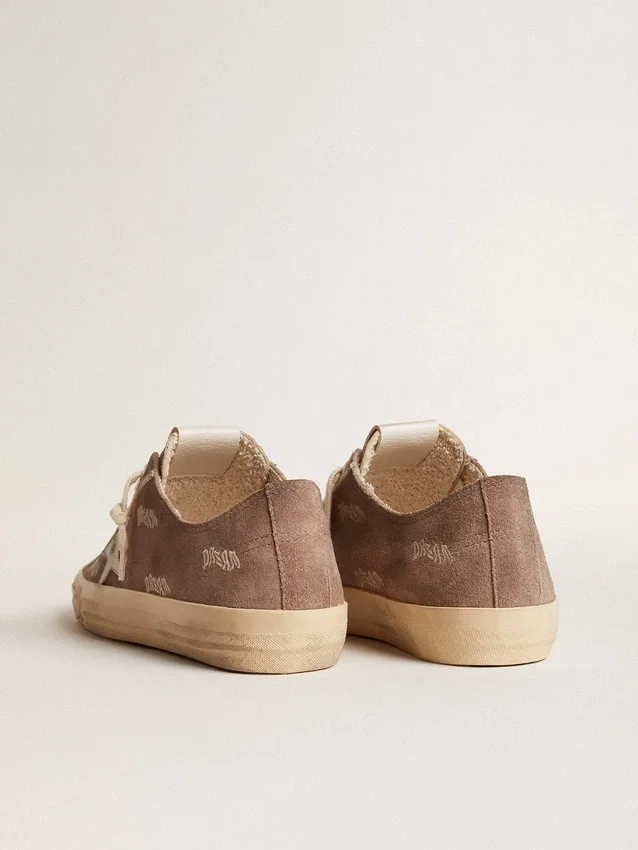 V-Star da donna in pelle scamosciata grigio tortora con stella in pelle grigio chiaro