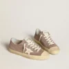 V-Star da donna in pelle scamosciata metallizzata marrone chiaro con stella in pelle color crema