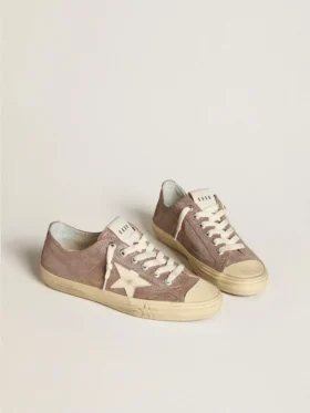 V-Star da donna in pelle scamosciata metallizzata marrone chiaro con stella in pelle color crema