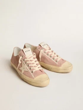 V-Star da donna in pelle scamosciata rosa con stella in pelle color crema