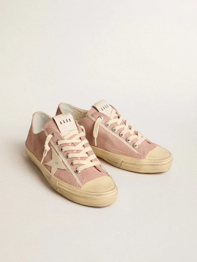 V-Star da donna in pelle scamosciata rosa con stella in pelle color crema