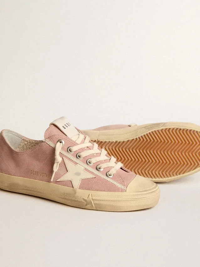 V-Star da donna in pelle scamosciata rosa con stella in pelle color crema