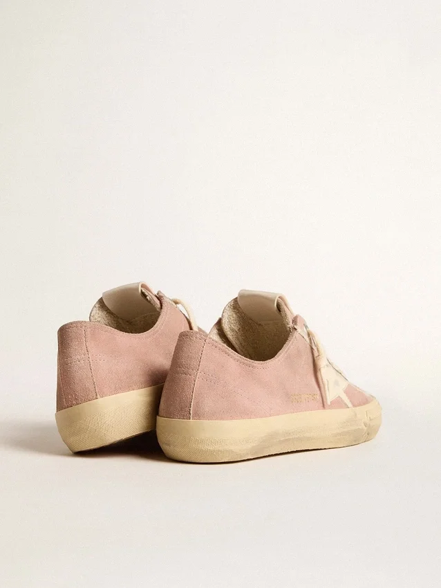 V-Star da donna in pelle scamosciata rosa con stella in pelle color crema