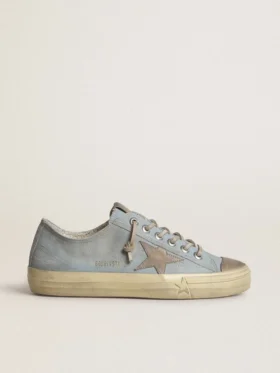 V-Star da donna in tela azzurra con stella in pelle grigio tortora