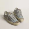V-Star da donna in tela azzurra con stella in pelle grigio tortora