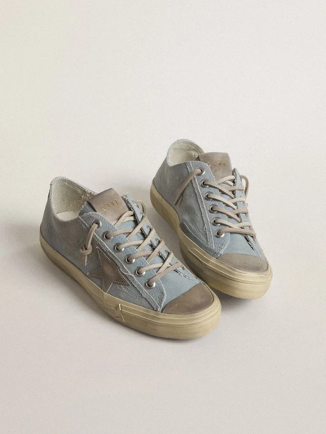 V-Star da donna in tela azzurra con stella in pelle grigio tortora